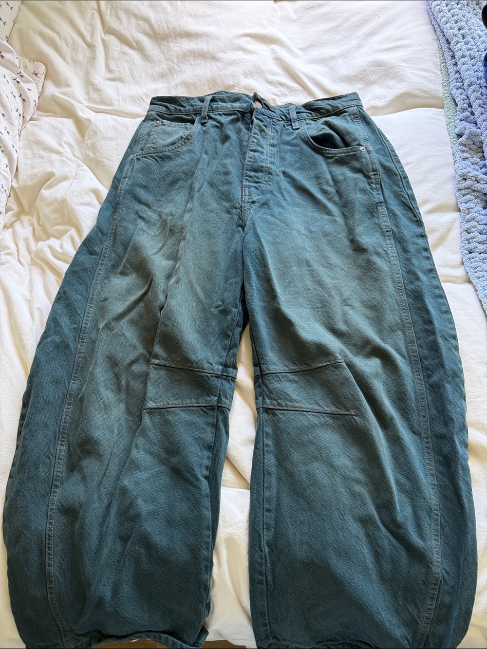 We The Free Teal Cropped Wide-Leg Jeans